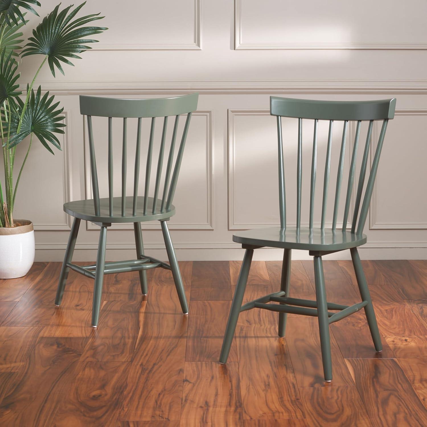 image:imageSAFAVIEH Home Collection Parker Farmhouse Raspberry Windsor Spindle Solid Wood Dining Chair Set of 2Dusty Green