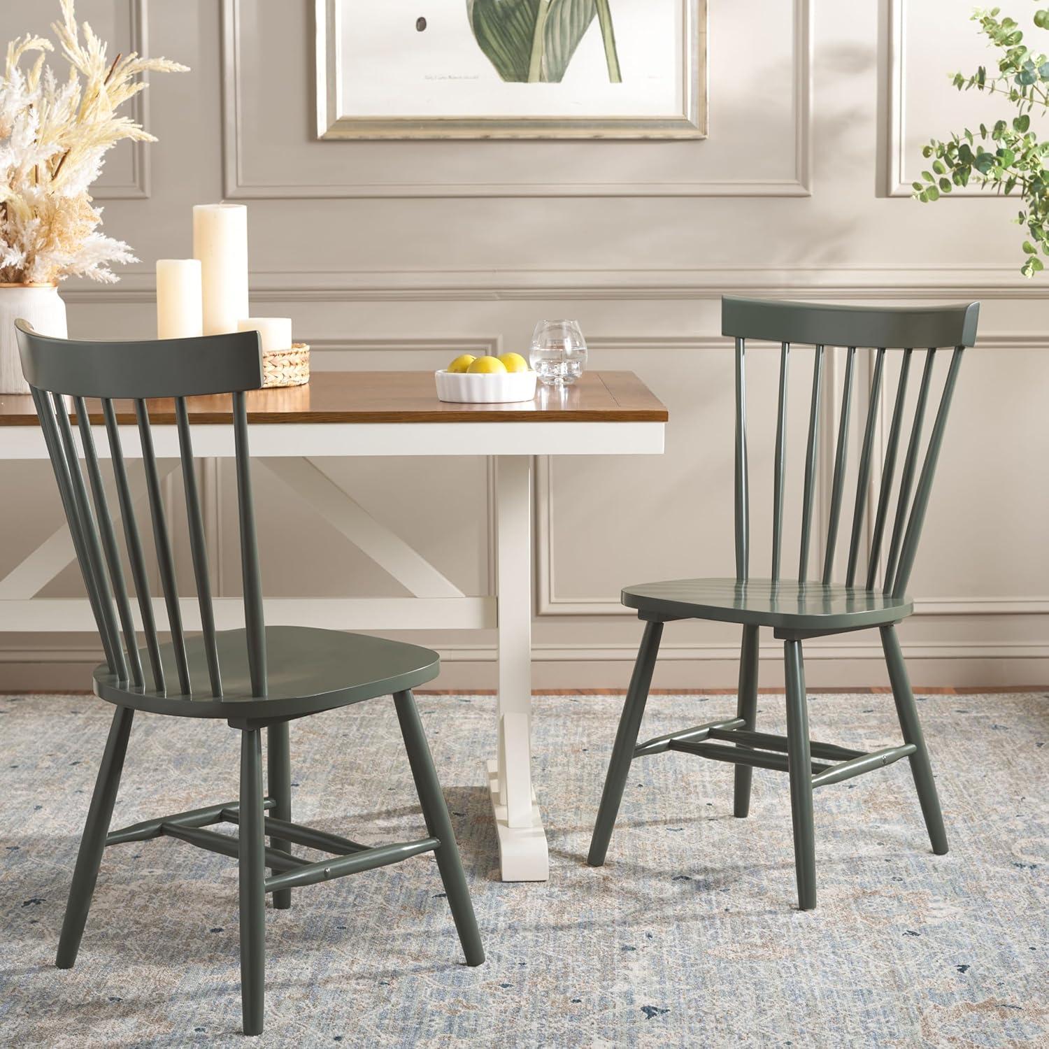 image:imageSAFAVIEH Home Collection Parker Farmhouse Raspberry Windsor Spindle Solid Wood Dining Chair Set of 2Dusty Green