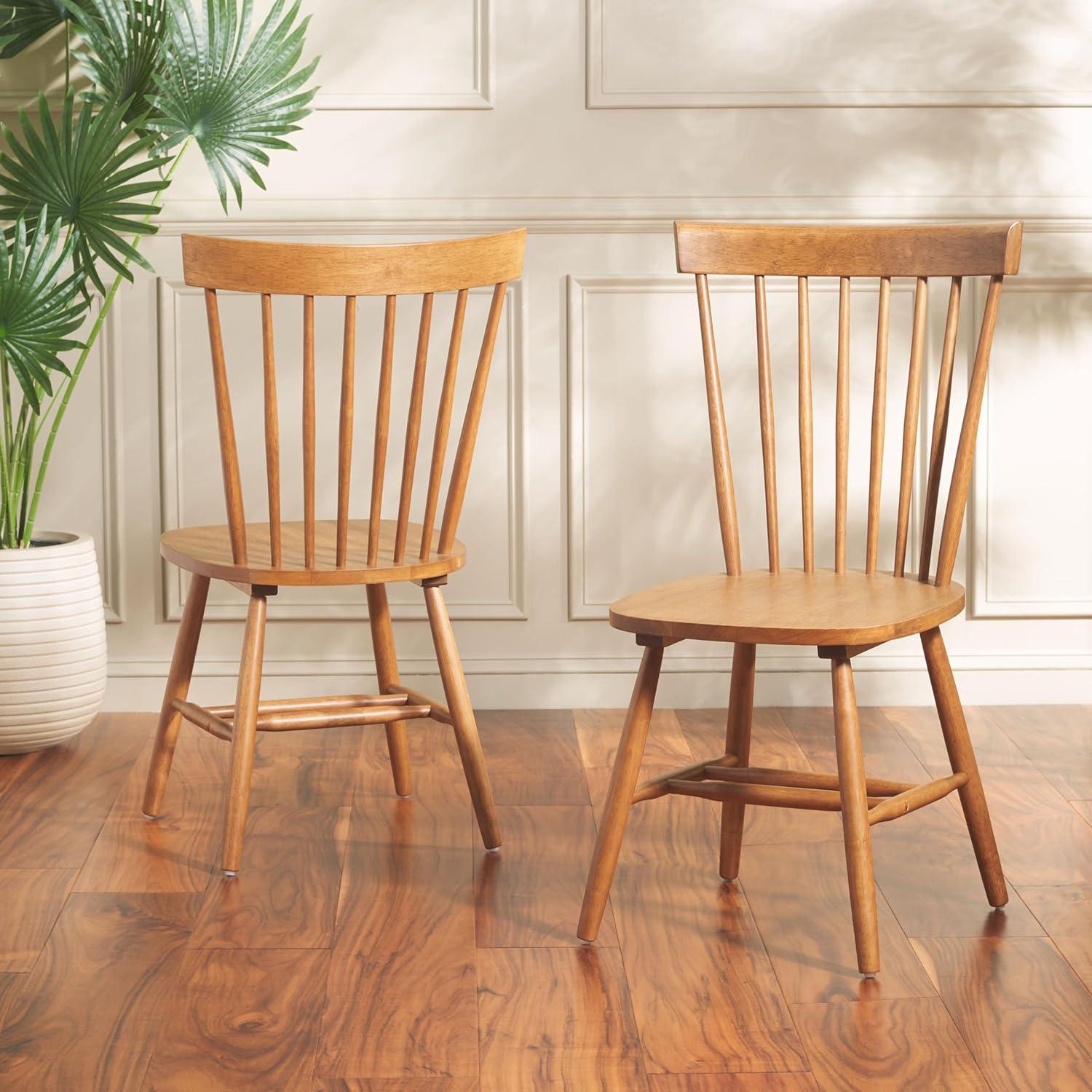 image:imageSAFAVIEH Home Collection Parker Farmhouse Raspberry Windsor Spindle Solid Wood Dining Chair Set of 2Honey