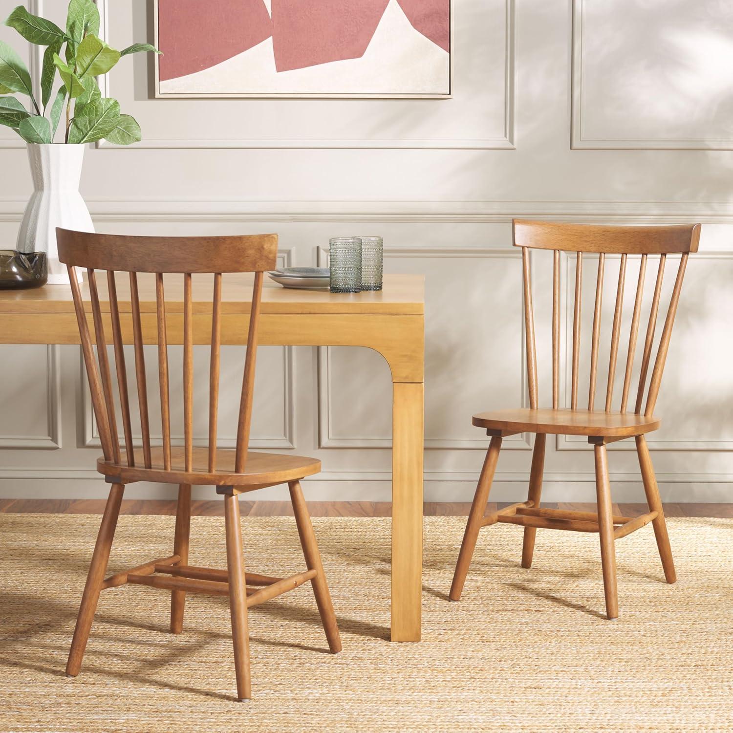 image:imageSAFAVIEH Home Collection Parker Farmhouse Raspberry Windsor Spindle Solid Wood Dining Chair Set of 2Honey