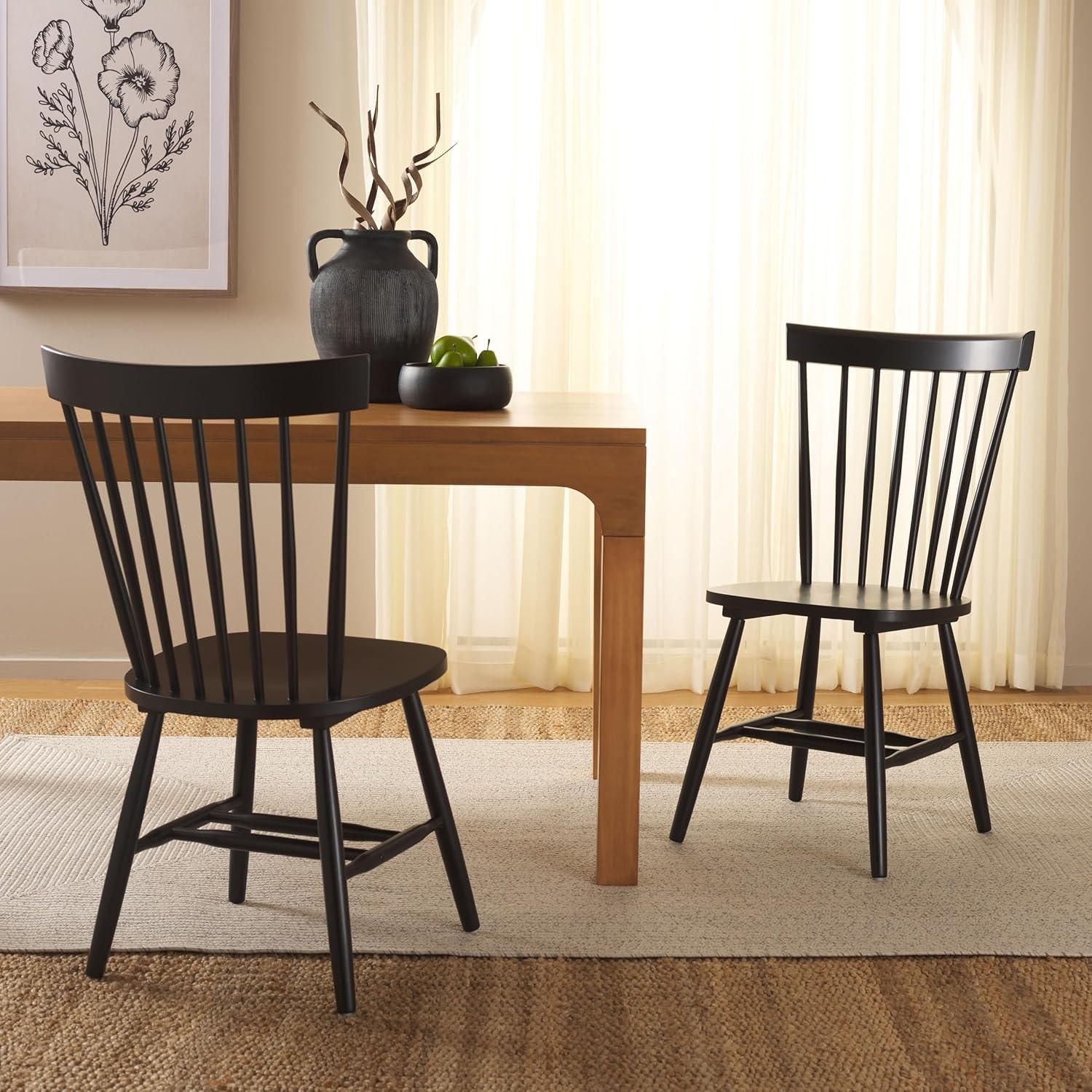 image:imageSAFAVIEH Home Collection Parker Farmhouse Raspberry Windsor Spindle Solid Wood Dining Chair Set of 2Matte Black