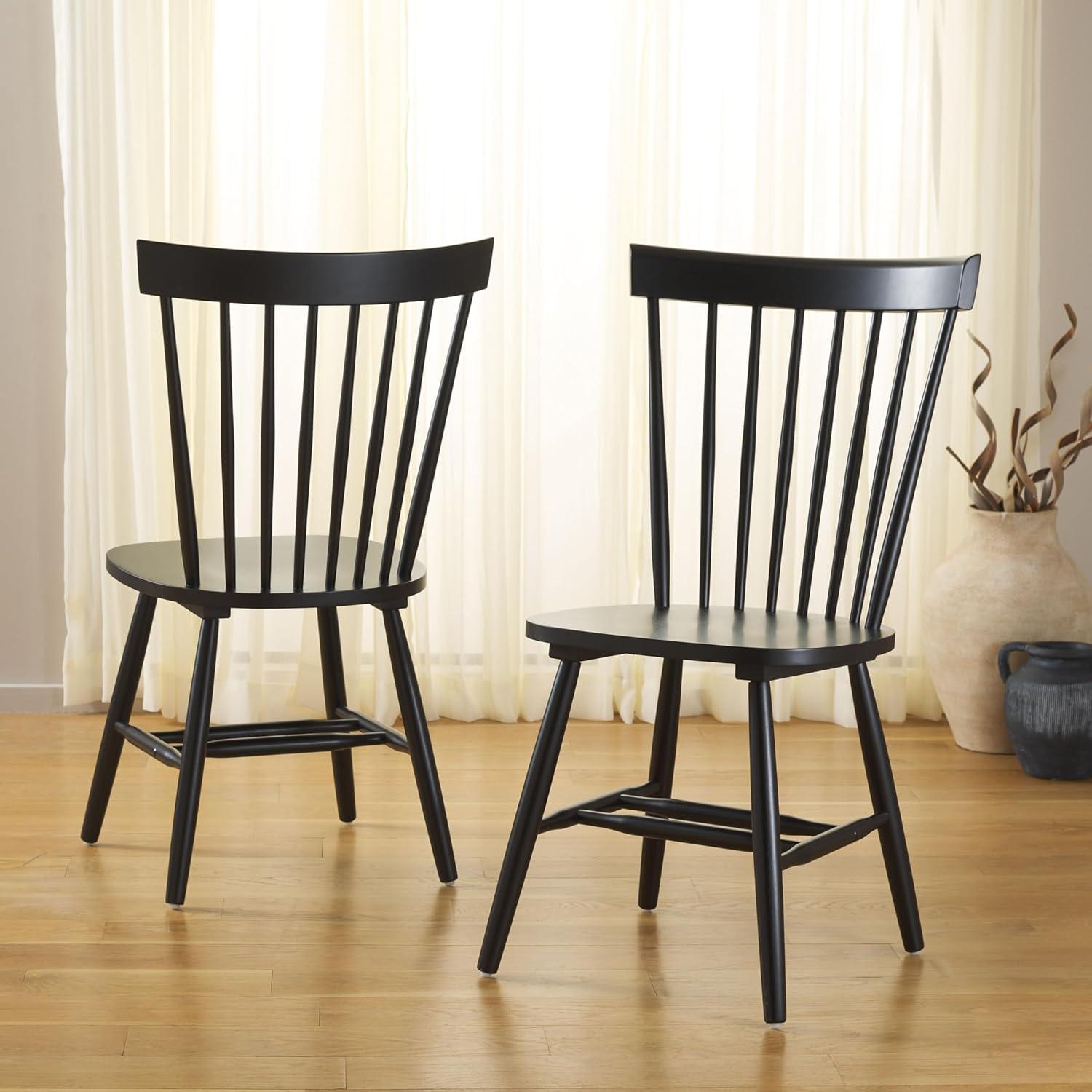 image:imageSAFAVIEH Home Collection Parker Farmhouse Raspberry Windsor Spindle Solid Wood Dining Chair Set of 2Matte Black