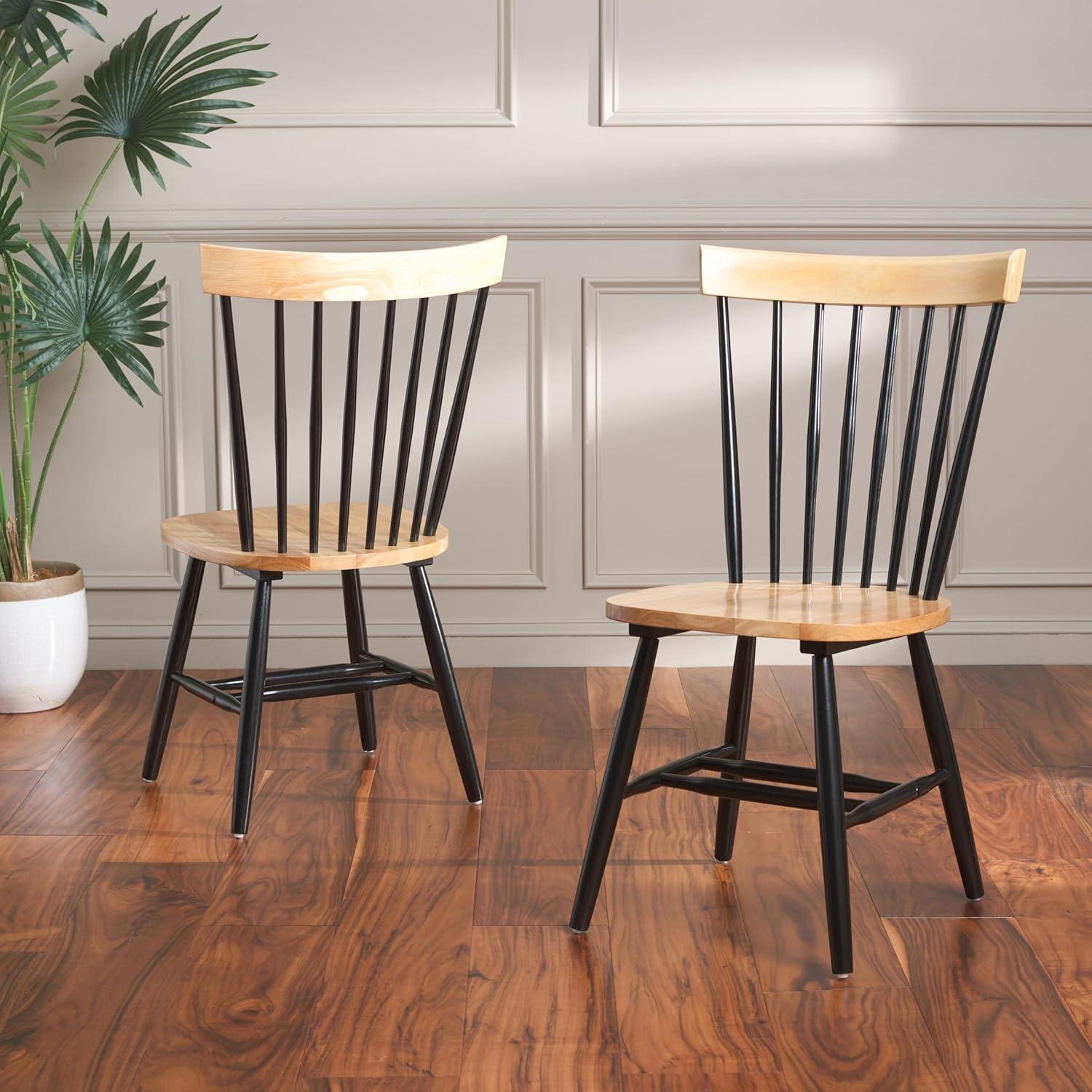 image:imageSAFAVIEH Home Collection Parker Farmhouse Raspberry Windsor Spindle Solid Wood Dining Chair Set of 2NaturalBlack