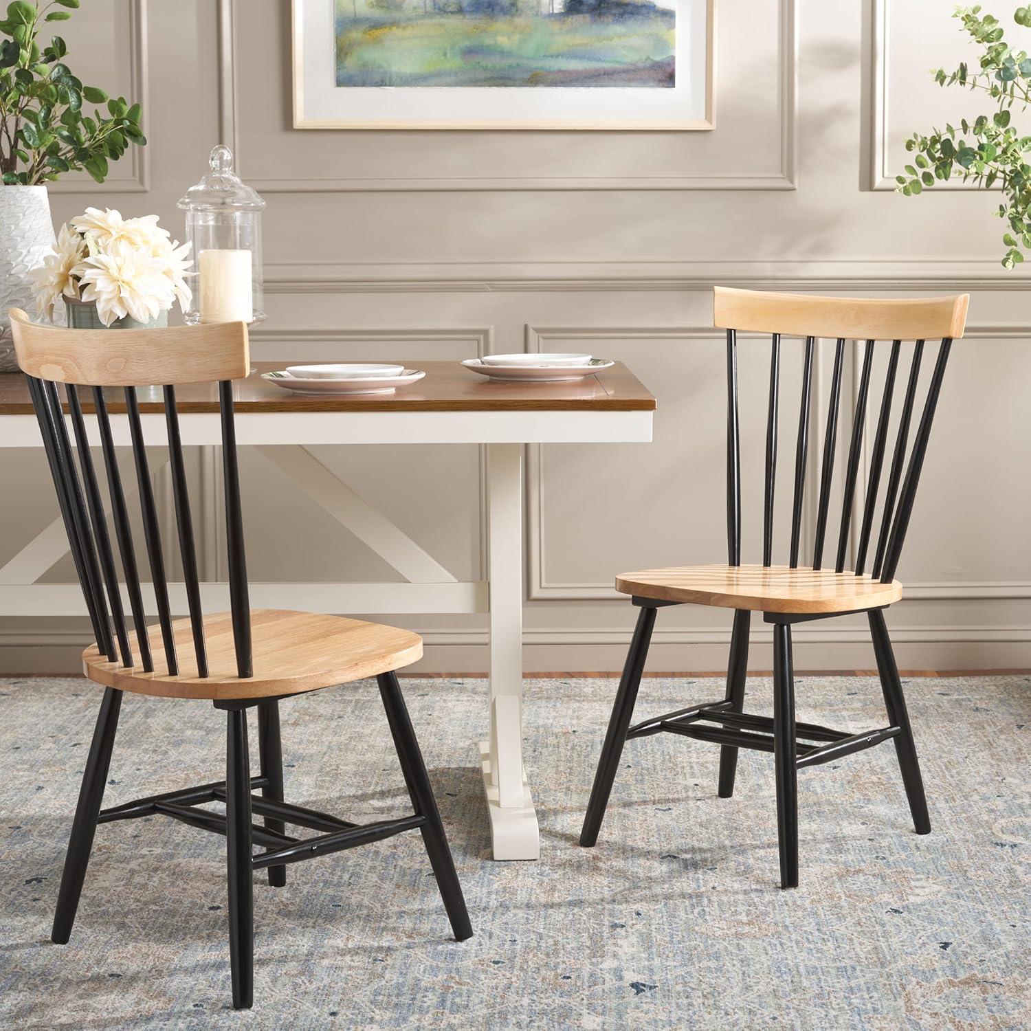 image:imageSAFAVIEH Home Collection Parker Farmhouse Raspberry Windsor Spindle Solid Wood Dining Chair Set of 2NaturalBlack