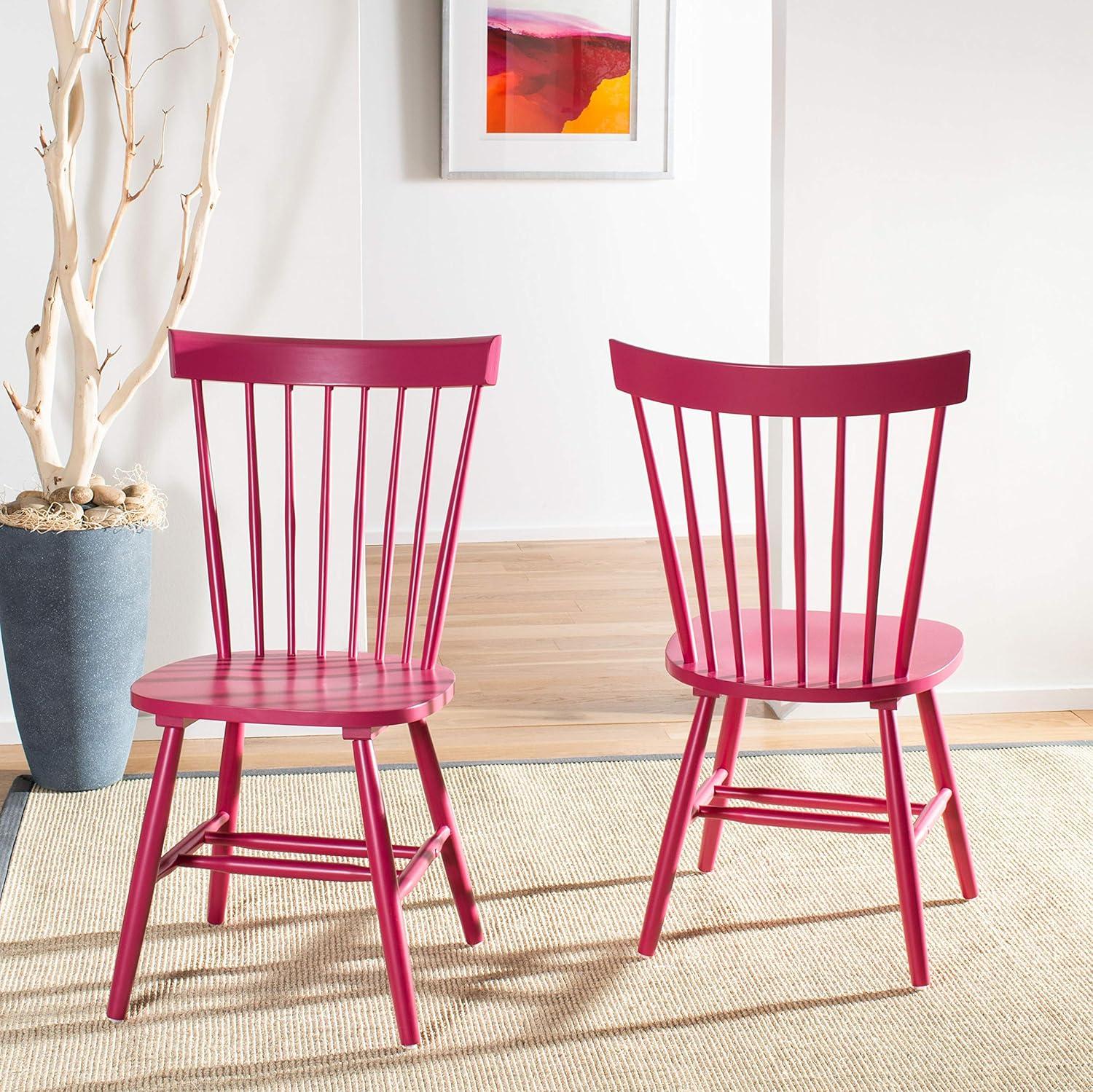 image:imageSAFAVIEH Home Collection Parker Farmhouse Raspberry Windsor Spindle Solid Wood Dining Chair Set of 2Raspberry