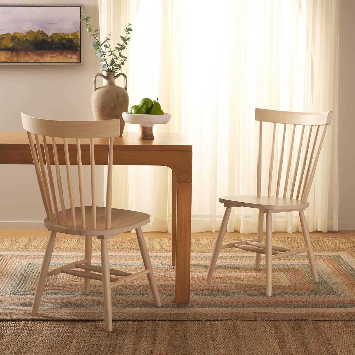 image:imageSAFAVIEH Home Collection Parker Farmhouse Raspberry Windsor Spindle Solid Wood Dining Chair Set of 2White Washed