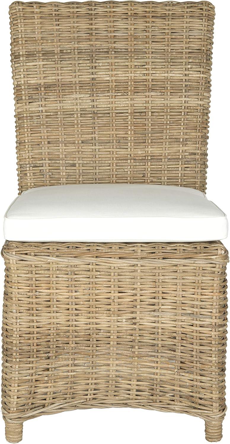 image:imageSAFAVIEH Home Collection Sebesi Soft Grey Rattan Side Chair with Cushion Set of 2