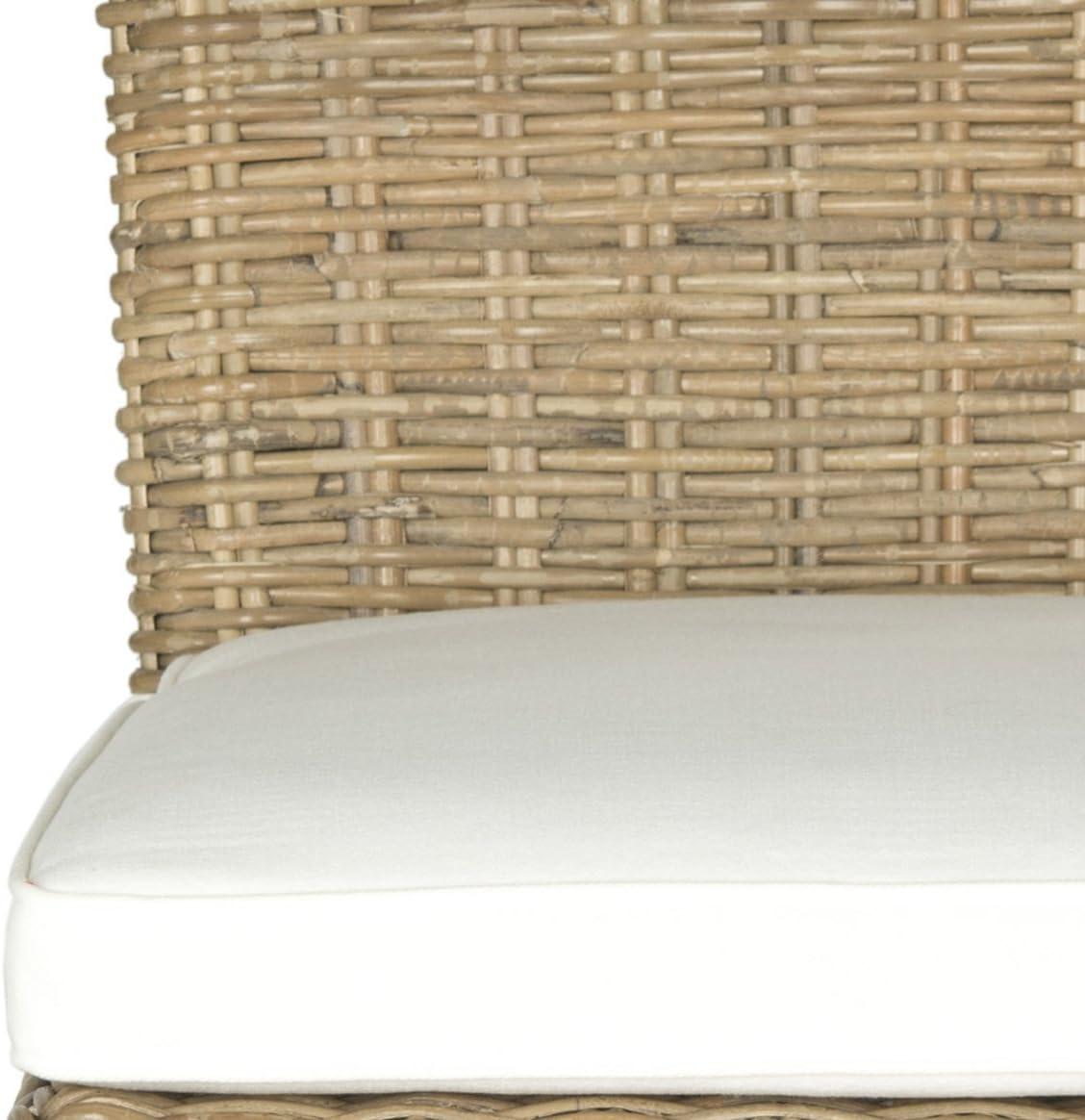 image:imageSAFAVIEH Home Collection Sebesi Soft Grey Rattan Side Chair with Cushion Set of 2
