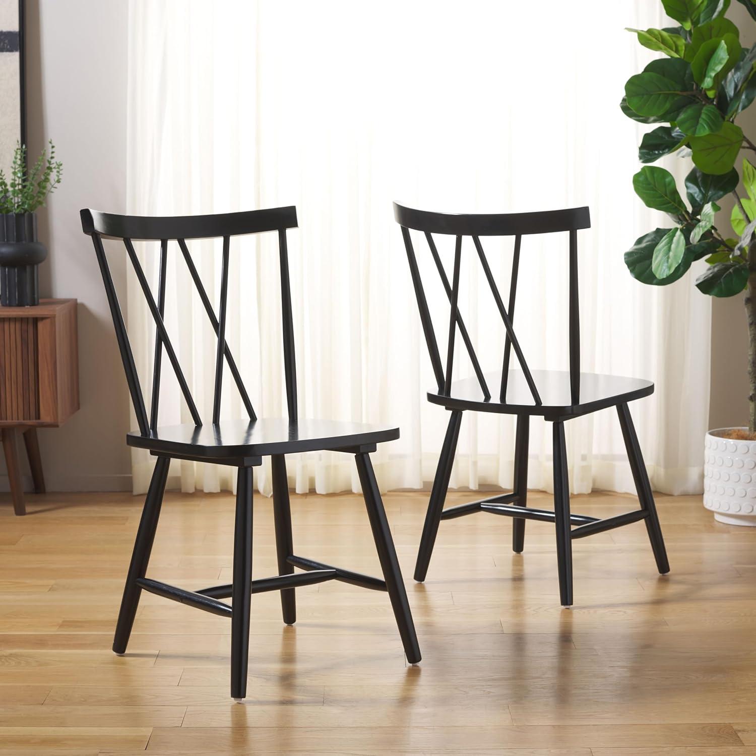 image:imageSAFAVIEH Home Collection Tayten Black Solid Wood Windsor Spindle Back Dining Chair Set of 2Black