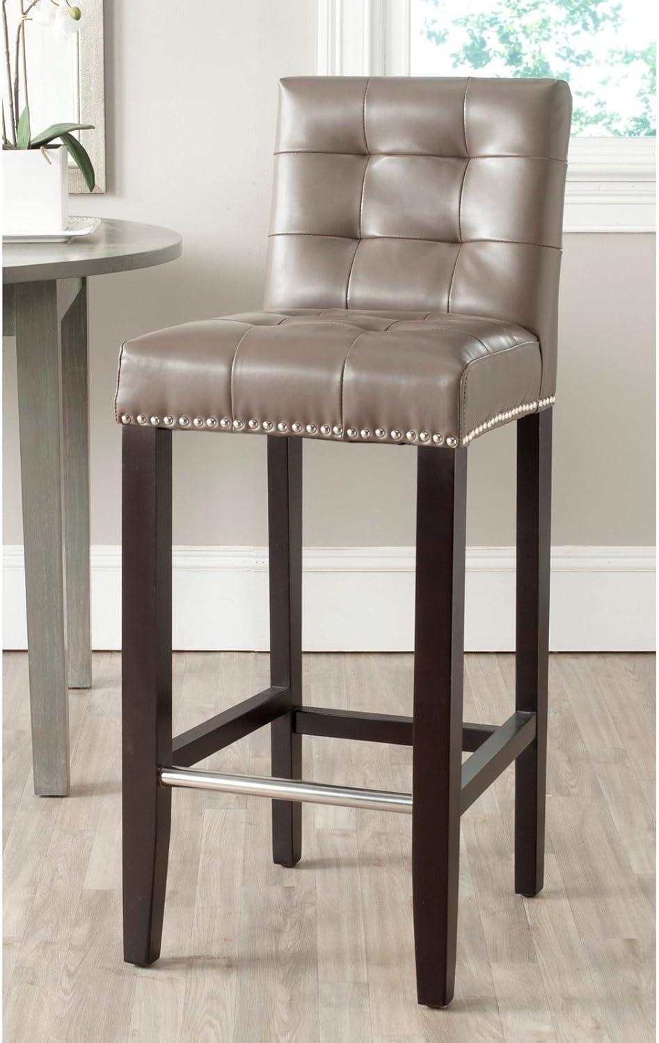 image:imageSAFAVIEH Home Collection Thompson Clay Faux Leather Espresso 30inch Nailhead Trim Tufted Kitchen Breakfast Nook Dining Pub Bar StoolAntique Brown