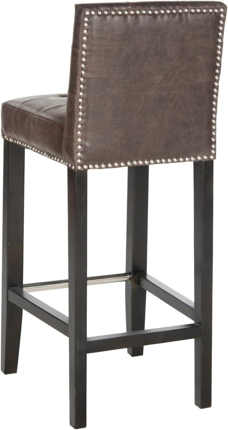 image:imageSAFAVIEH Home Collection Thompson Clay Faux Leather Espresso 30inch Nailhead Trim Tufted Kitchen Breakfast Nook Dining Pub Bar StoolAntique Brown