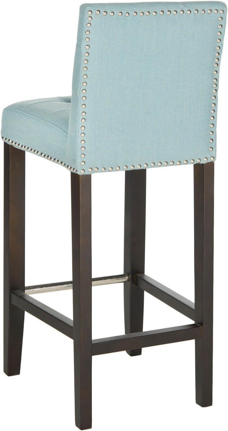 image:imageSAFAVIEH Home Collection Thompson Clay Faux Leather Espresso 30inch Nailhead Trim Tufted Kitchen Breakfast Nook Dining Pub Bar StoolSky Blue