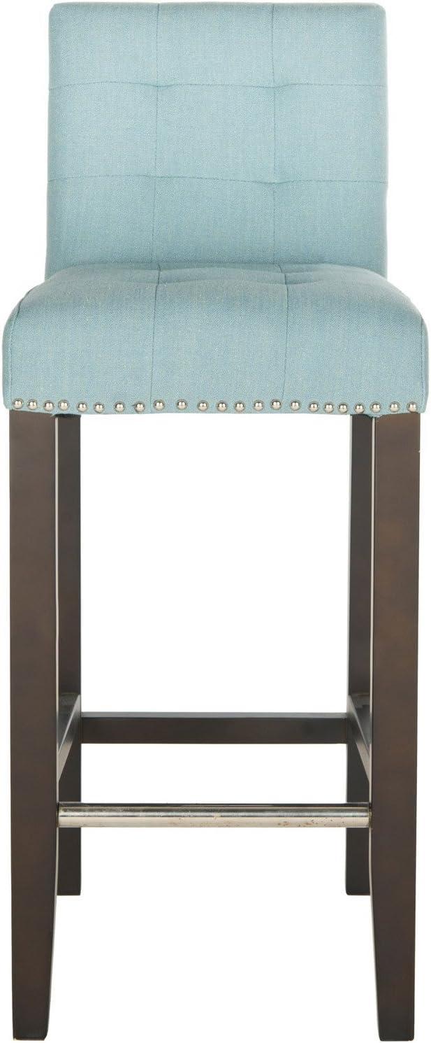 image:imageSAFAVIEH Home Collection Thompson Clay Faux Leather Espresso 30inch Nailhead Trim Tufted Kitchen Breakfast Nook Dining Pub Bar StoolSky Blue