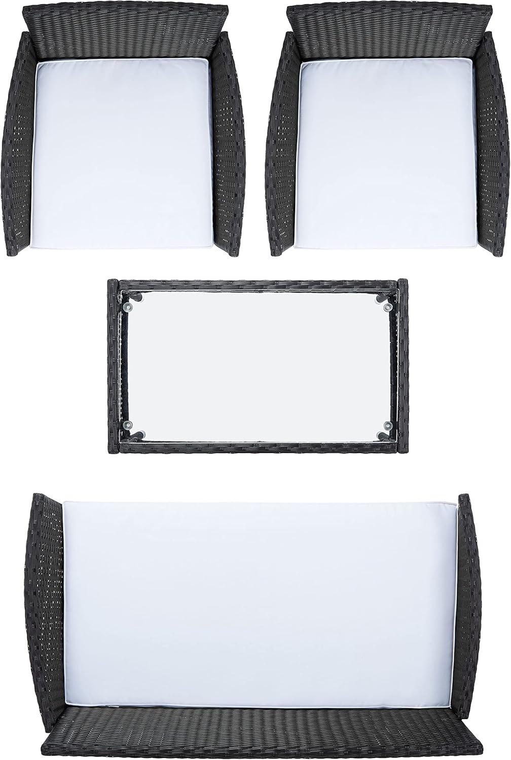 image:imageSAFAVIEH Outdoor Collection Abdul NaturalWhite Cushion 4Piece Conversation Patio Set PAT7504DBlackBeige