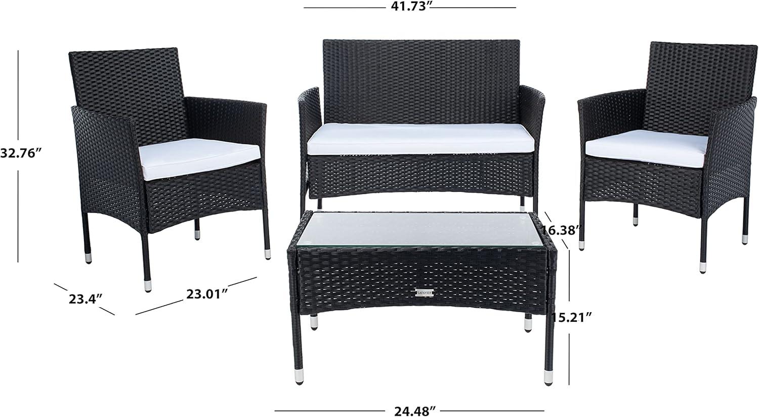 image:imageSAFAVIEH Outdoor Collection Abdul NaturalWhite Cushion 4Piece Conversation Patio Set PAT7504DBlackBeige