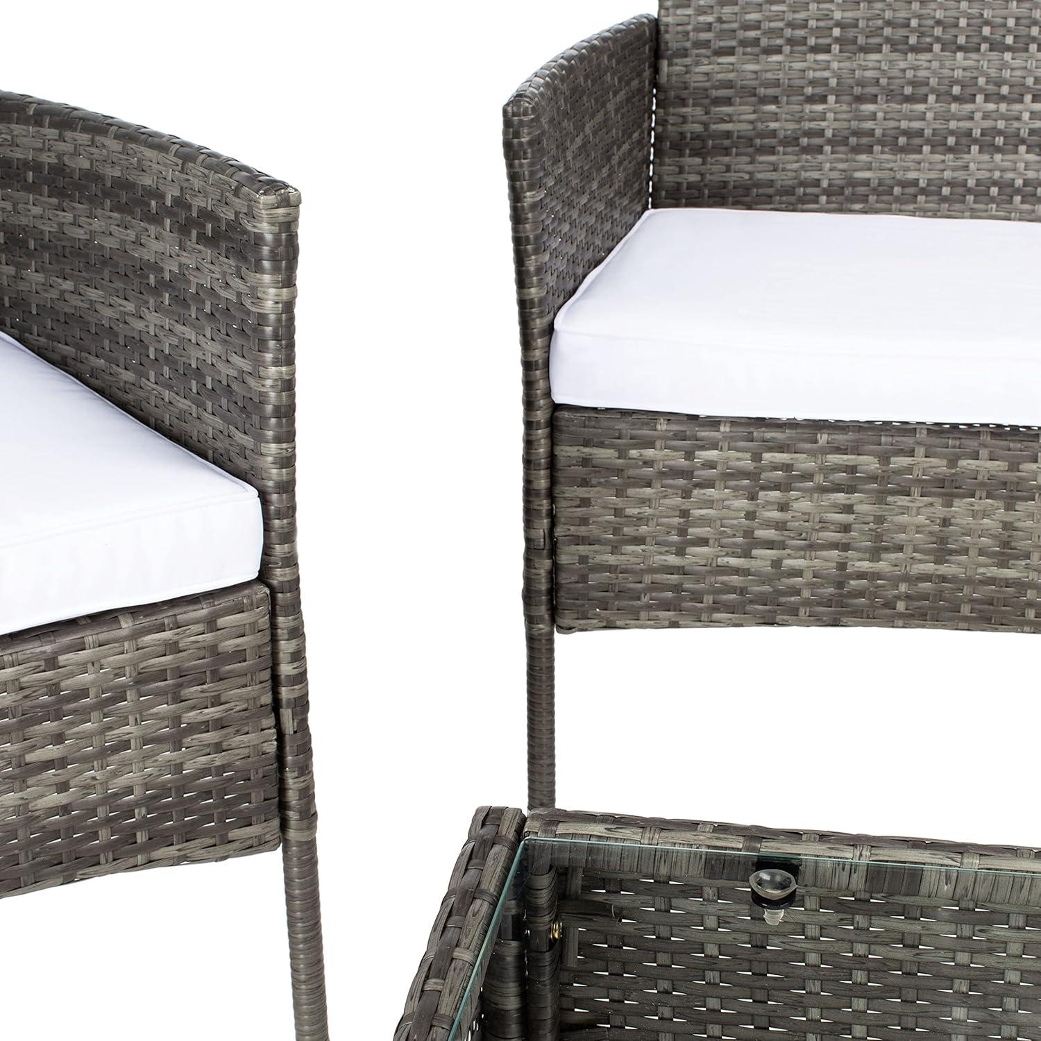 image:imageSAFAVIEH Outdoor Collection Abdul NaturalWhite Cushion 4Piece Conversation Patio Set PAT7504DGrey BrownWhite