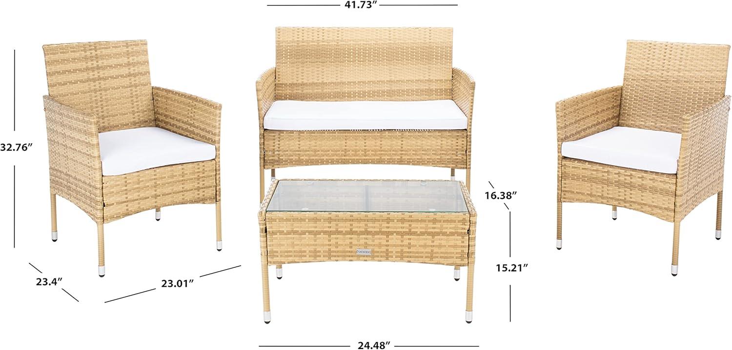 image:imageSAFAVIEH Outdoor Collection Abdul NaturalWhite Cushion 4Piece Conversation Patio Set PAT7504DNaturalWhite