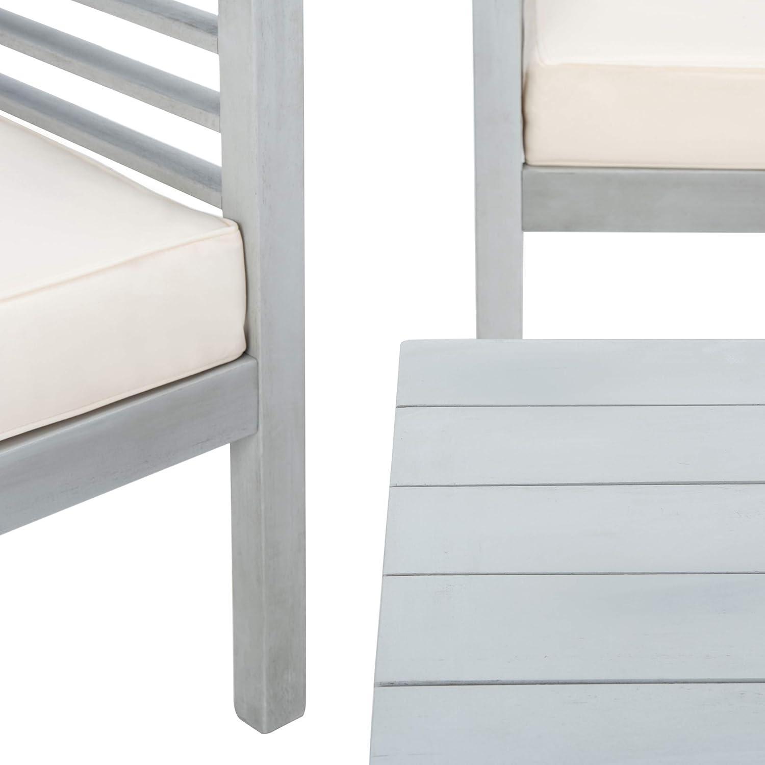 image:imageSAFAVIEH Outdoor Collection Alda Grey Wash White Cushions Light Blue Pillows 4Piece Conversation Patio SetGrey Beige Thin Stripe P