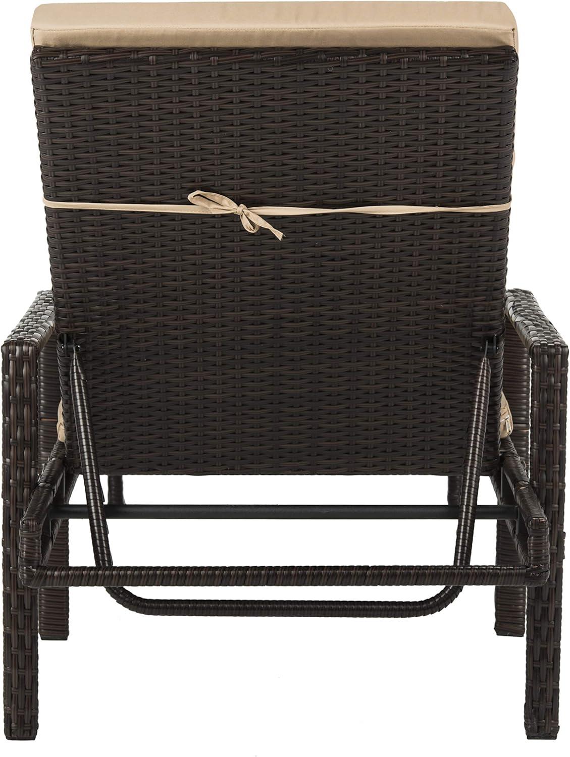 image:imageSAFAVIEH Outdoor Collection Alma Brown RattanBeige Cushion Adjustable Chaise Lounge Chair PAT9000A