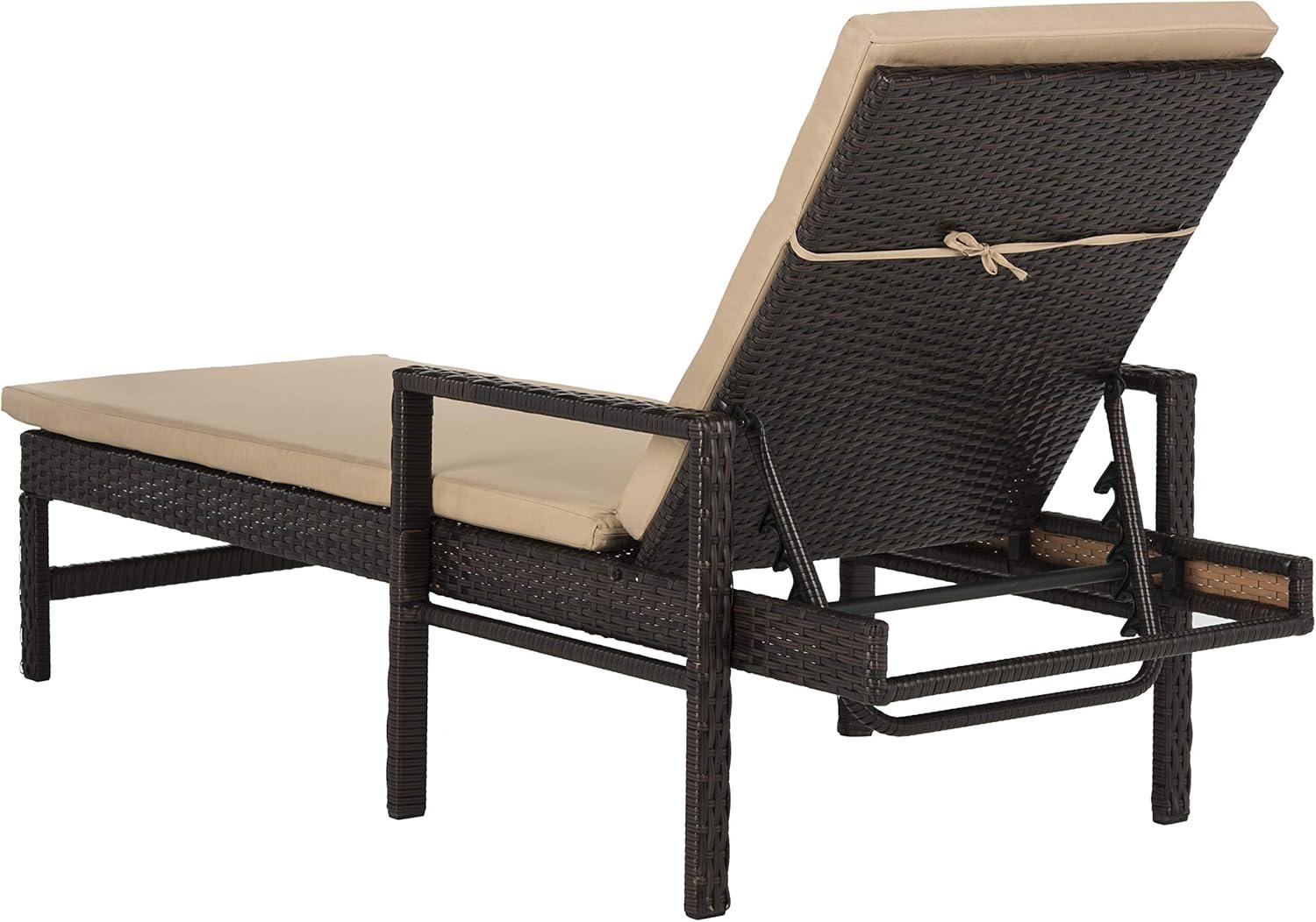 image:imageSAFAVIEH Outdoor Collection Alma Brown RattanBeige Cushion Adjustable Chaise Lounge Chair PAT9000A