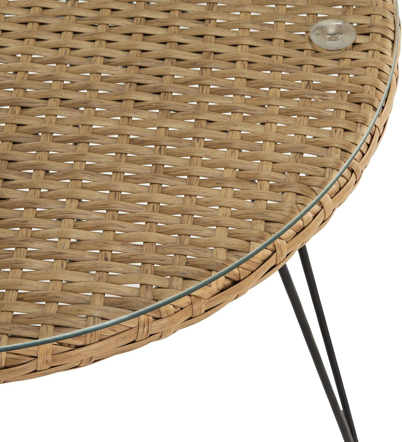 image:imageSAFAVIEH Outdoor Collection Alton Light Brown RattanWhite Seat Cushion 3Piece Patio Lounge Bistro Set with Table PAT9004ABrown Navy