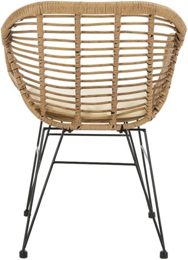 image:imageSAFAVIEH Outdoor Collection Alton Light Brown RattanWhite Seat Cushion 3Piece Patio Lounge Bistro Set with Table PAT9004ABrown White