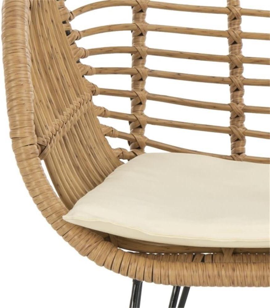 image:imageSAFAVIEH Outdoor Collection Alton Light Brown RattanWhite Seat Cushion 3Piece Patio Lounge Bistro Set with Table PAT9004ABrown White