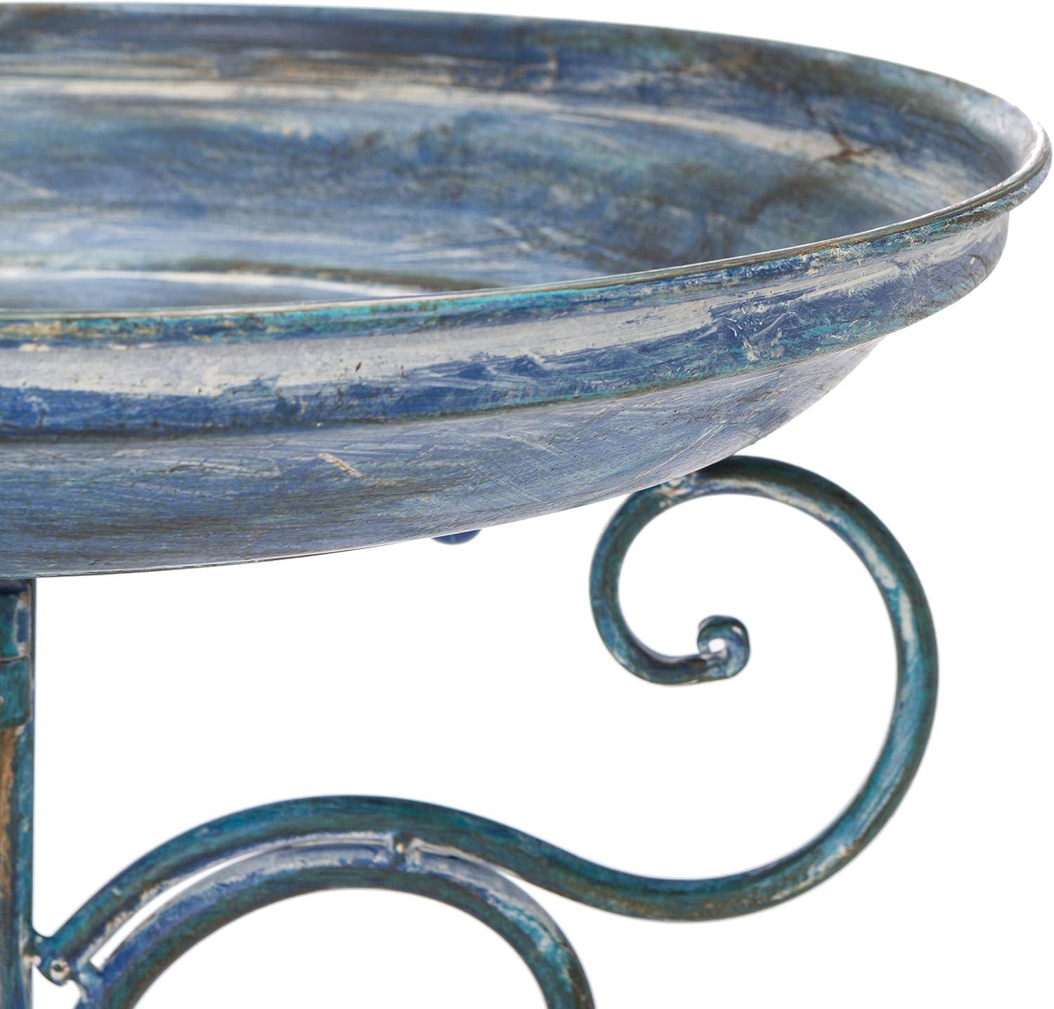 image:imageSAFAVIEH Outdoor Collection Ashlan Antique Blue Victorian Scroll Iron Garden Patio Backyard Charming Bird BathMossy Blue