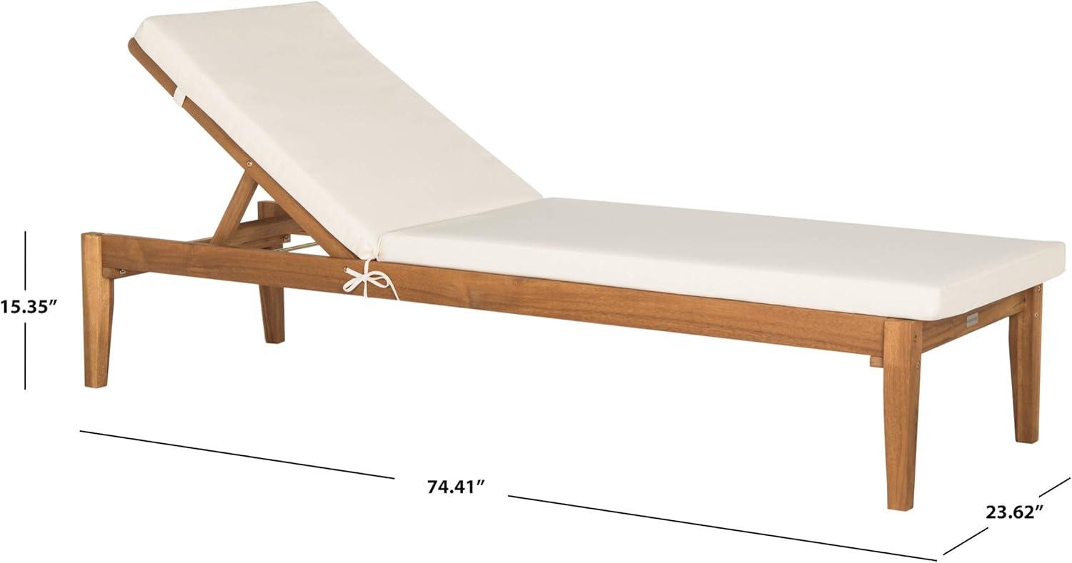 image:imageSAFAVIEH Outdoor Collection Azusa Ash Grey Solid WoodBeige Cushion Adjustable Chaise Lounge Chair PAT6729BNatural Beige