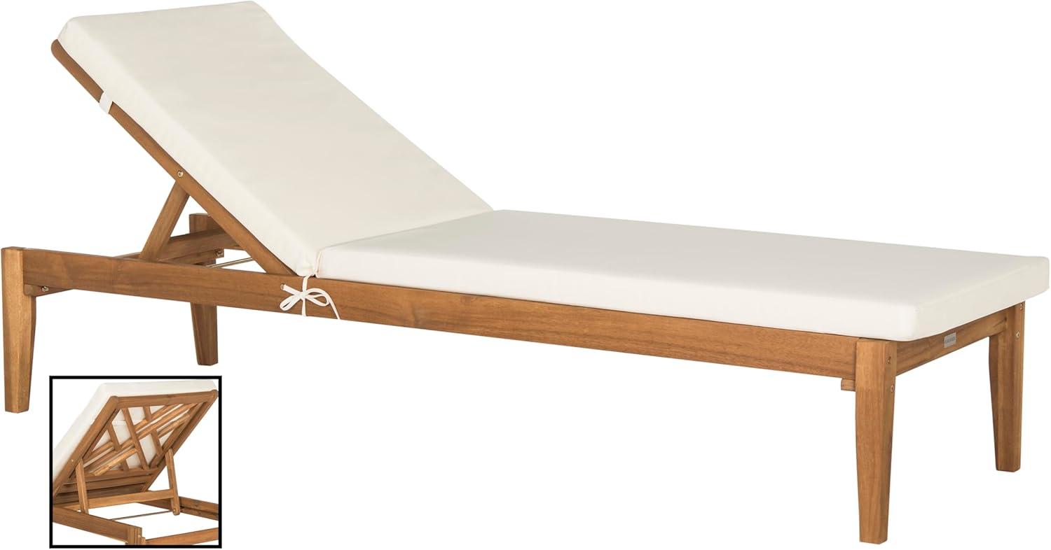 image:imageSAFAVIEH Outdoor Collection Azusa Ash Grey Solid WoodBeige Cushion Adjustable Chaise Lounge Chair PAT6729BNatural Beige