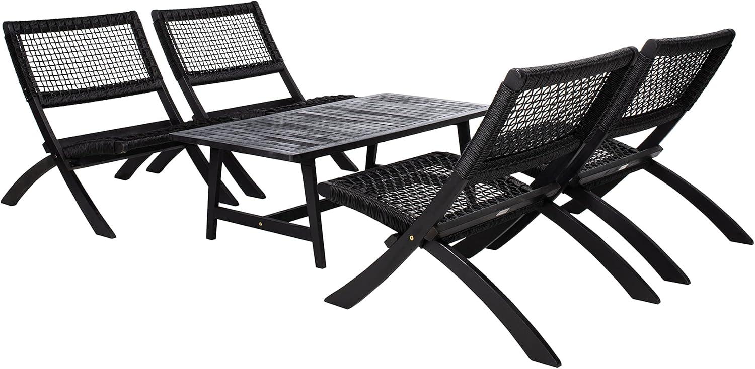 image:imageSAFAVIEH Outdoor Collection Blaze Coastal Natural Acacia WoodLight Brown 5Piece Coffee SetBlackBlack