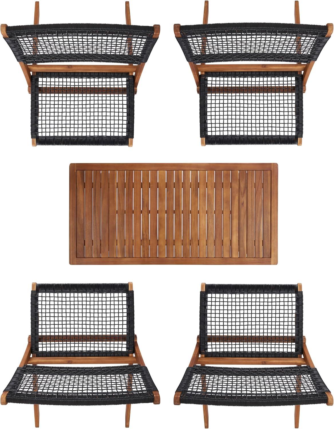image:imageSAFAVIEH Outdoor Collection Blaze Coastal Natural Acacia WoodLight Brown 5Piece Coffee SetNaturalBlack