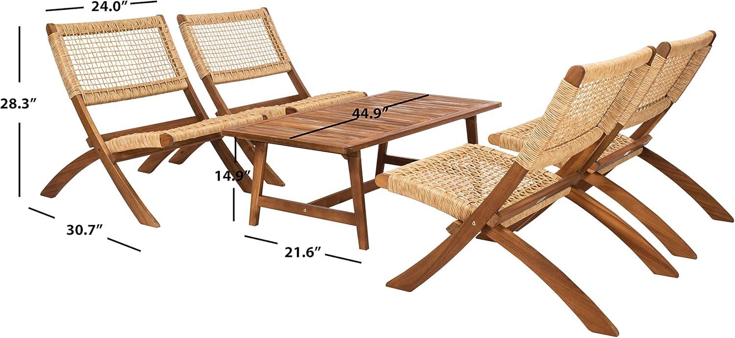 image:imageSAFAVIEH Outdoor Collection Blaze Coastal Natural Acacia WoodLight Brown 5Piece Coffee SetNaturalNatural