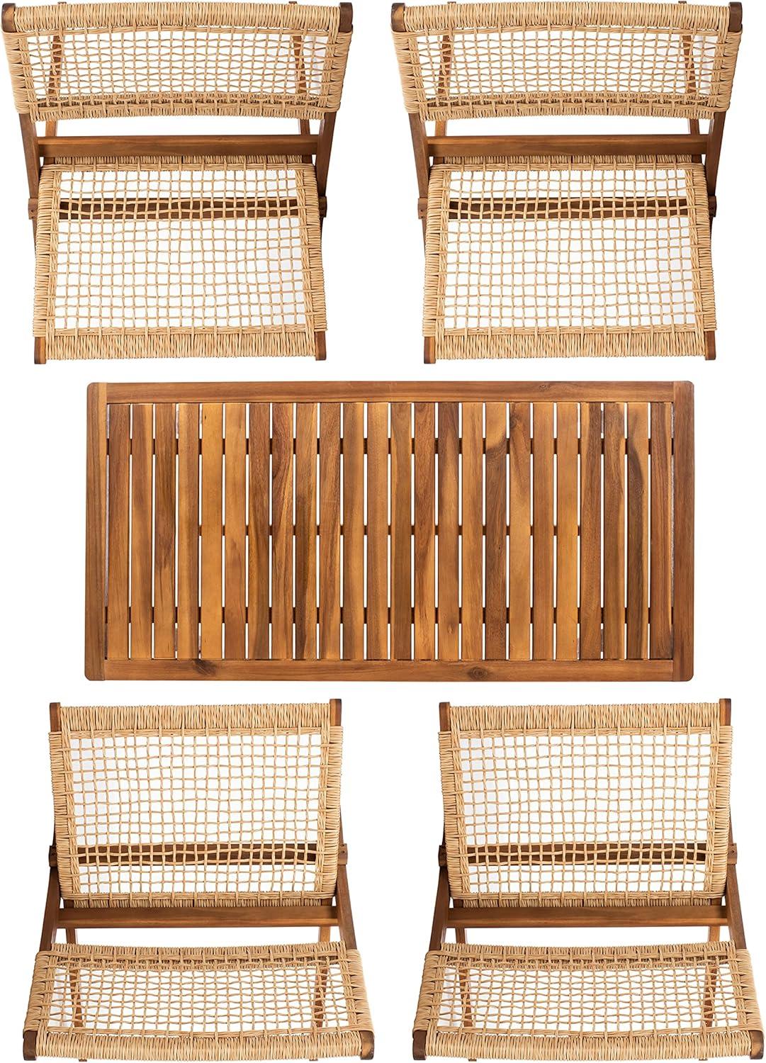image:imageSAFAVIEH Outdoor Collection Blaze Coastal Natural Acacia WoodLight Brown 5Piece Coffee SetNaturalNatural