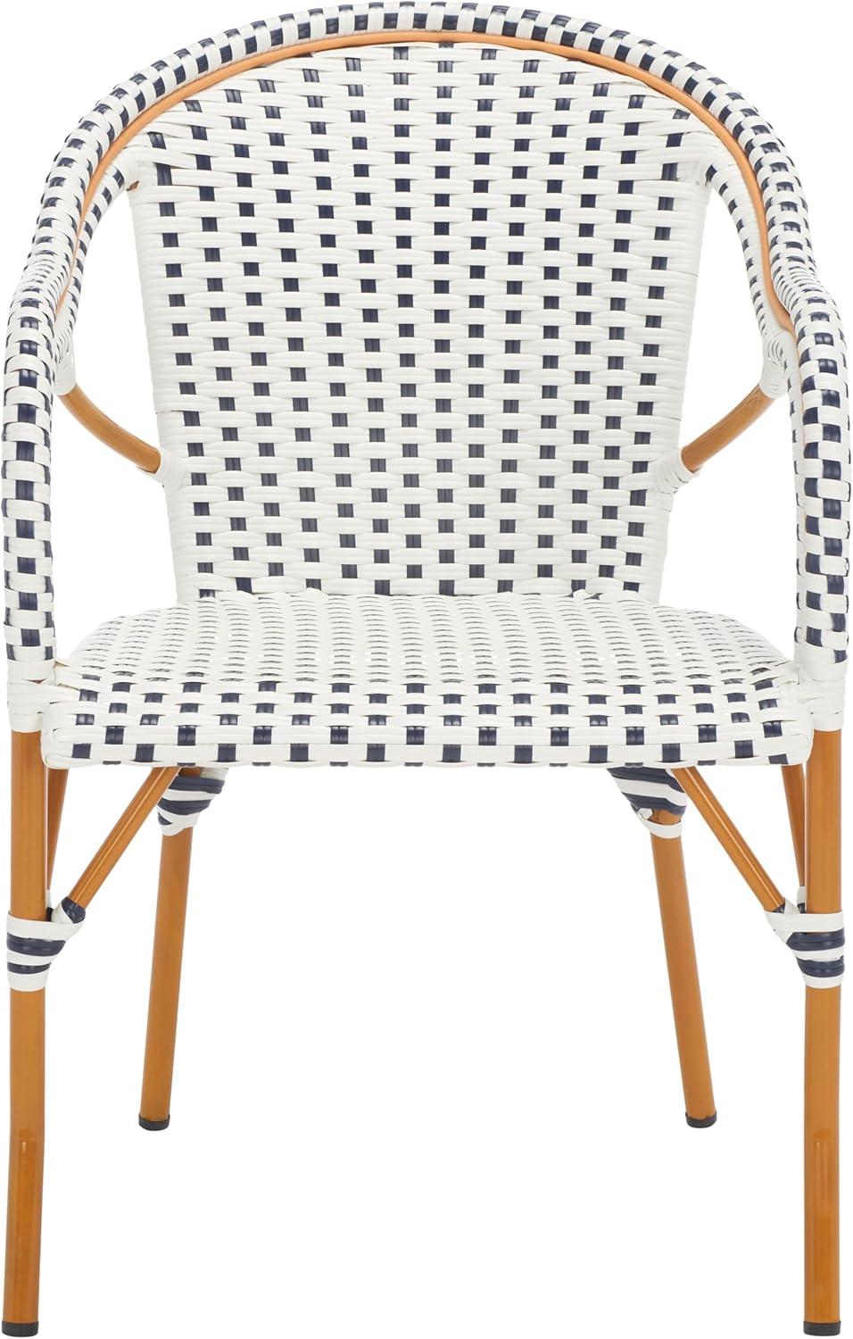 image:imageSAFAVIEH Outdoor Collection California Bistro NavyWhite 36inch Seat Height Armchair Set of 2 Fully AssembledWhiteNavy