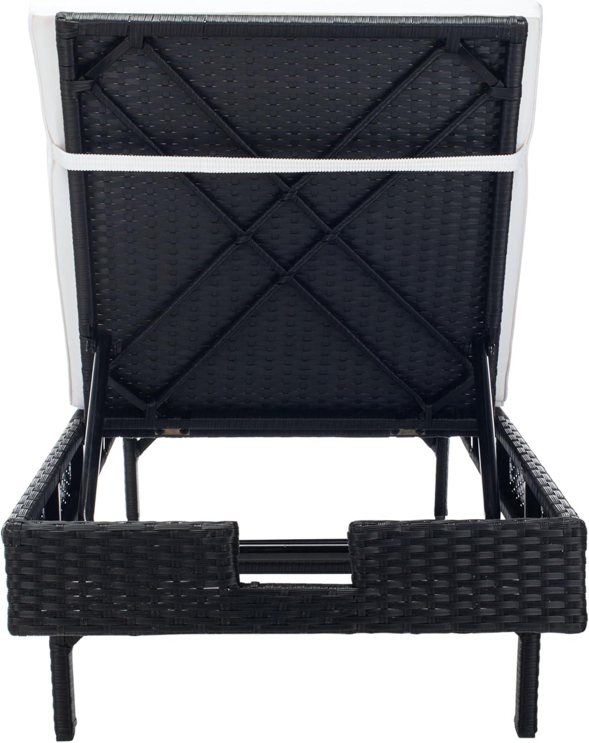 image:imageSAFAVIEH Outdoor Collection Cam Grey Brown WickerWhite Cushion Adjustable Chaise Lounge Chair BlackBeige PAT7501CBlack Beige