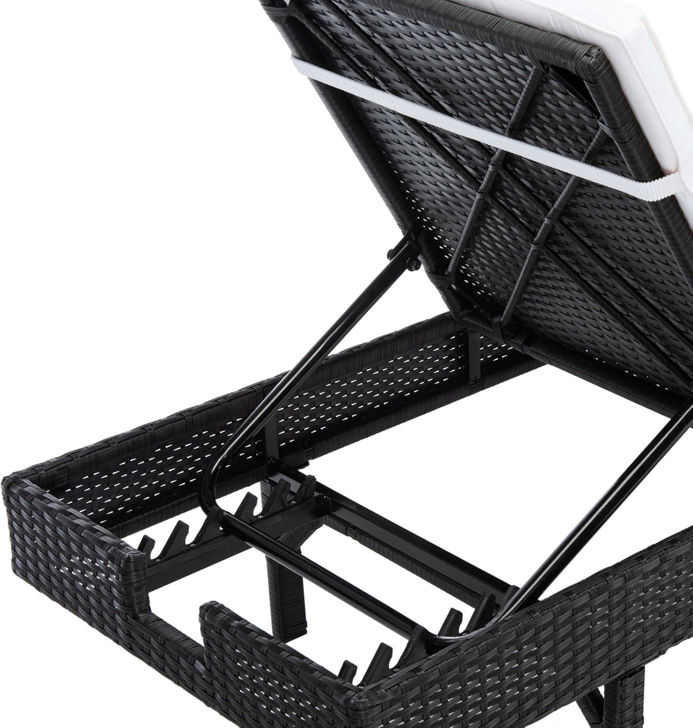image:imageSAFAVIEH Outdoor Collection Cam Grey Brown WickerWhite Cushion Adjustable Chaise Lounge Chair BlackBeige PAT7501CBlack Beige