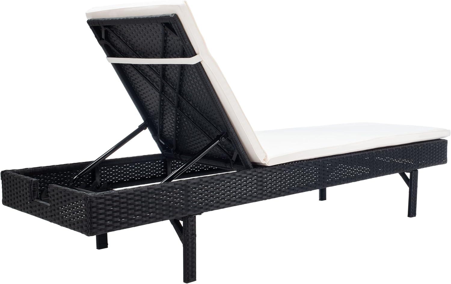 image:imageSAFAVIEH Outdoor Collection Cam Grey Brown WickerWhite Cushion Adjustable Chaise Lounge Chair BlackBeige PAT7501CBlack Beige