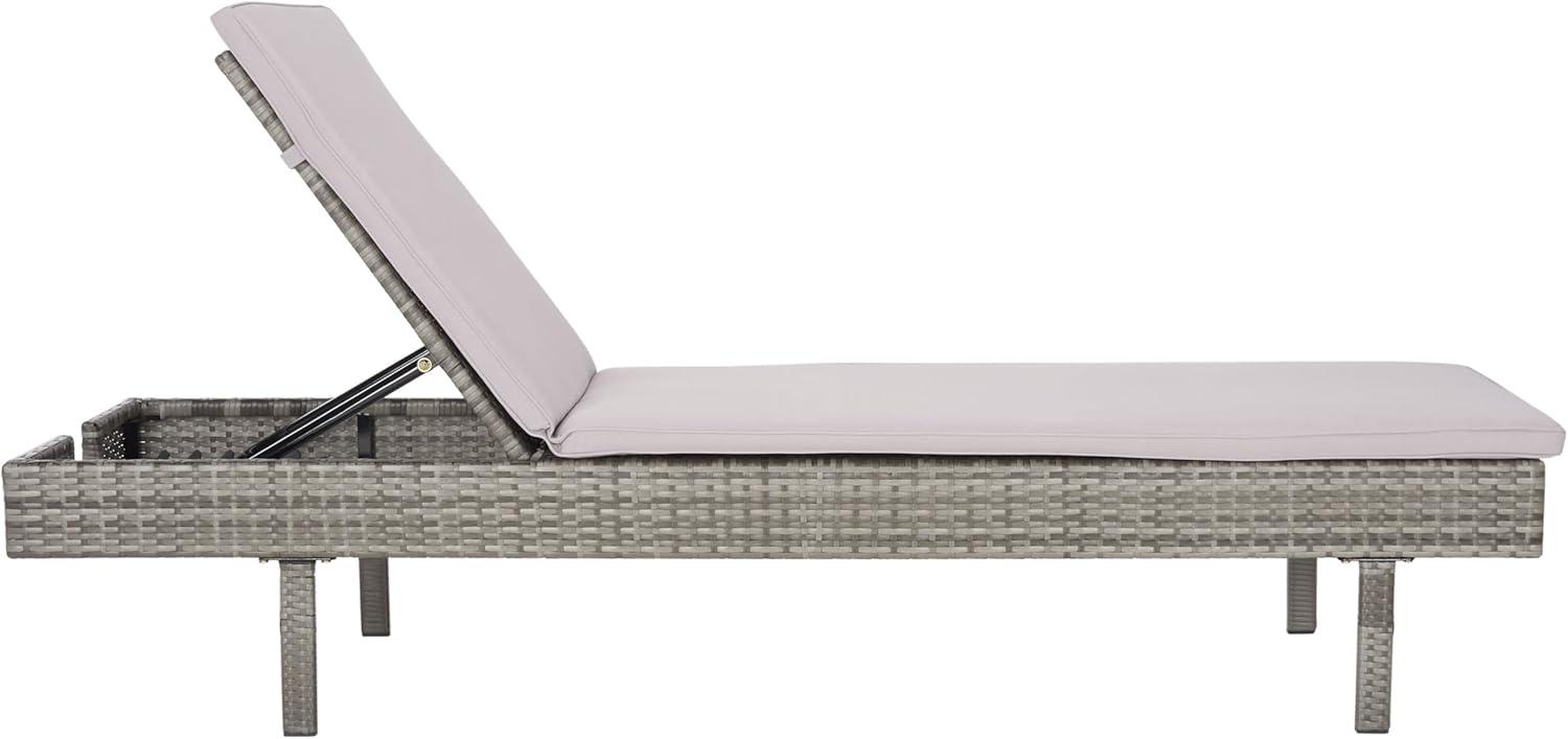 image:imageSAFAVIEH Outdoor Collection Cam Grey Brown WickerWhite Cushion Adjustable Chaise Lounge Chair BlackBeige PAT7501CGrey Grey