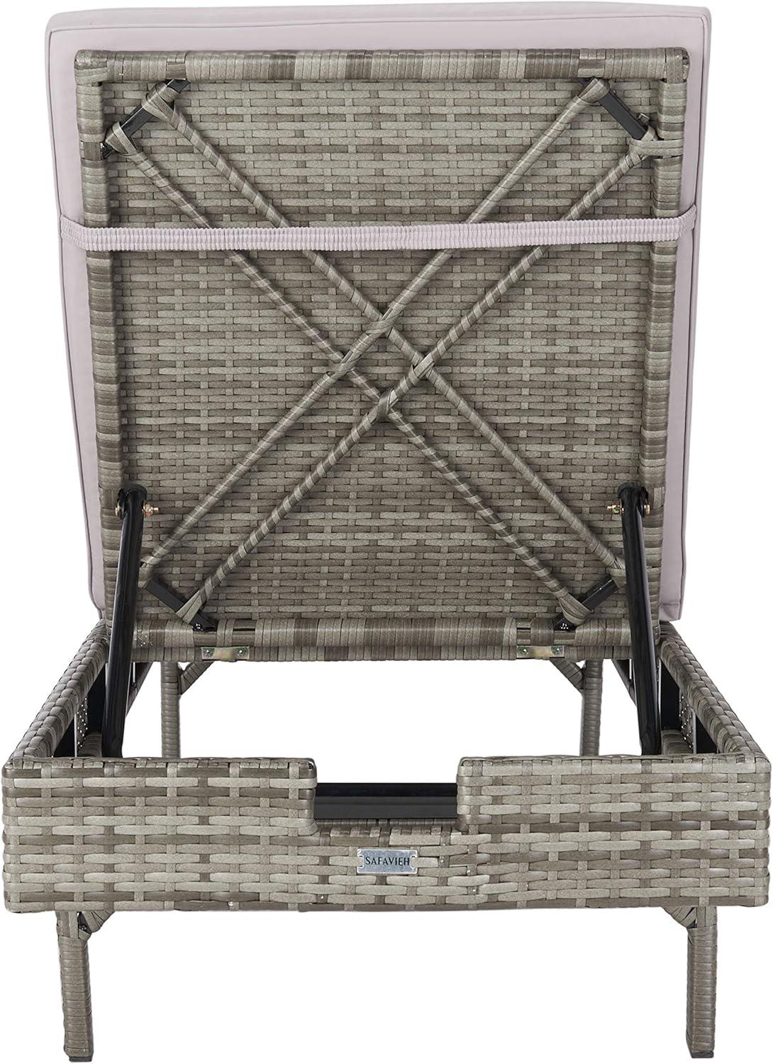 image:imageSAFAVIEH Outdoor Collection Cam Grey Brown WickerWhite Cushion Adjustable Chaise Lounge Chair BlackBeige PAT7501CGrey Grey