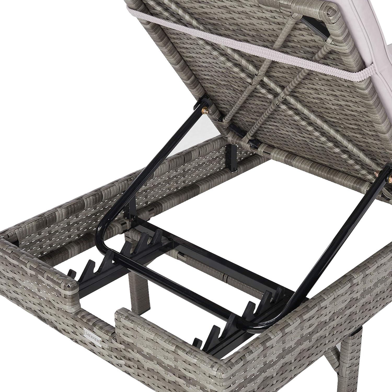 image:imageSAFAVIEH Outdoor Collection Cam Grey Brown WickerWhite Cushion Adjustable Chaise Lounge Chair BlackBeige PAT7501CGrey Grey