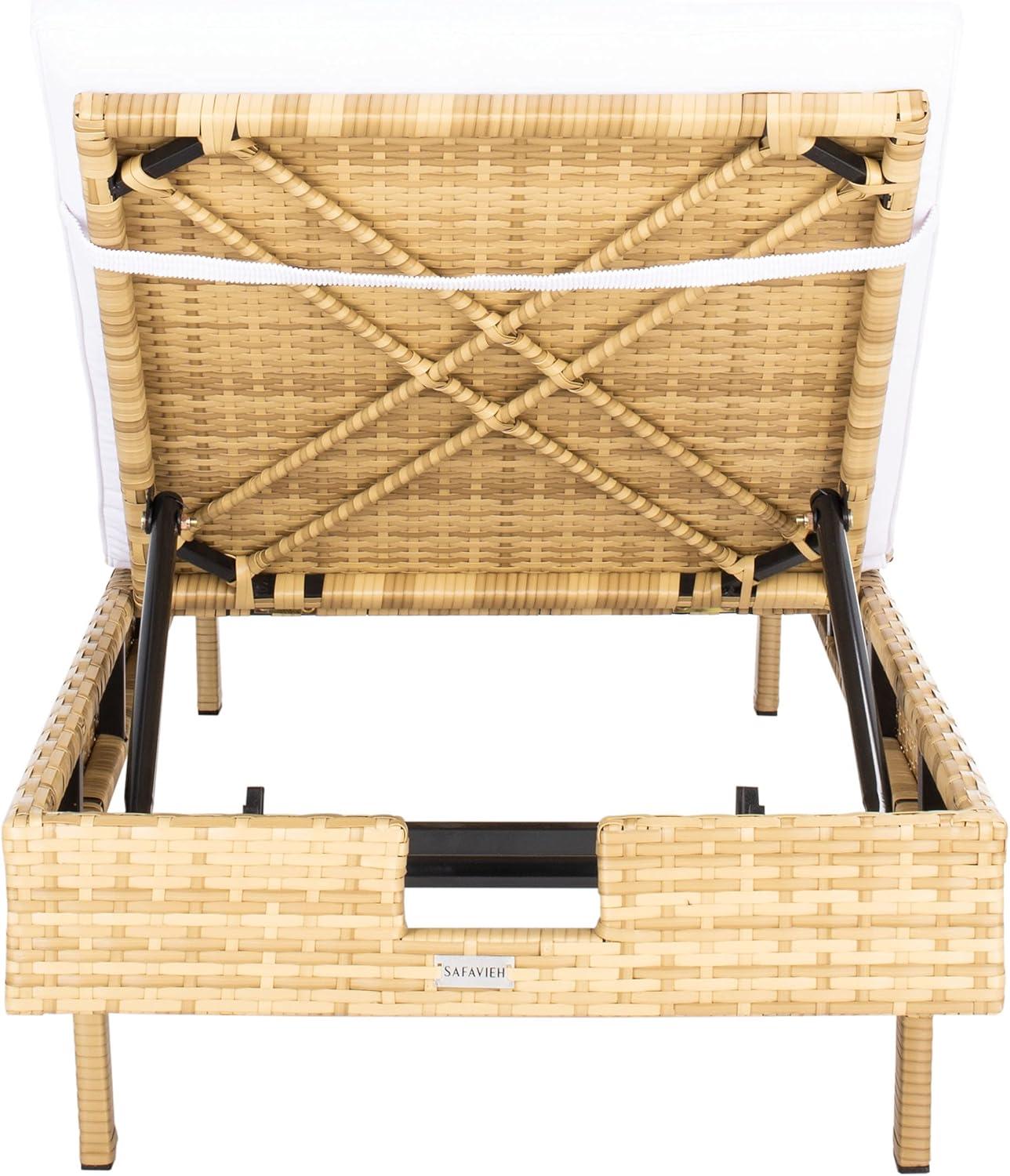 image:imageSAFAVIEH Outdoor Collection Cam Grey Brown WickerWhite Cushion Adjustable Chaise Lounge Chair BlackBeige PAT7501CNatural White