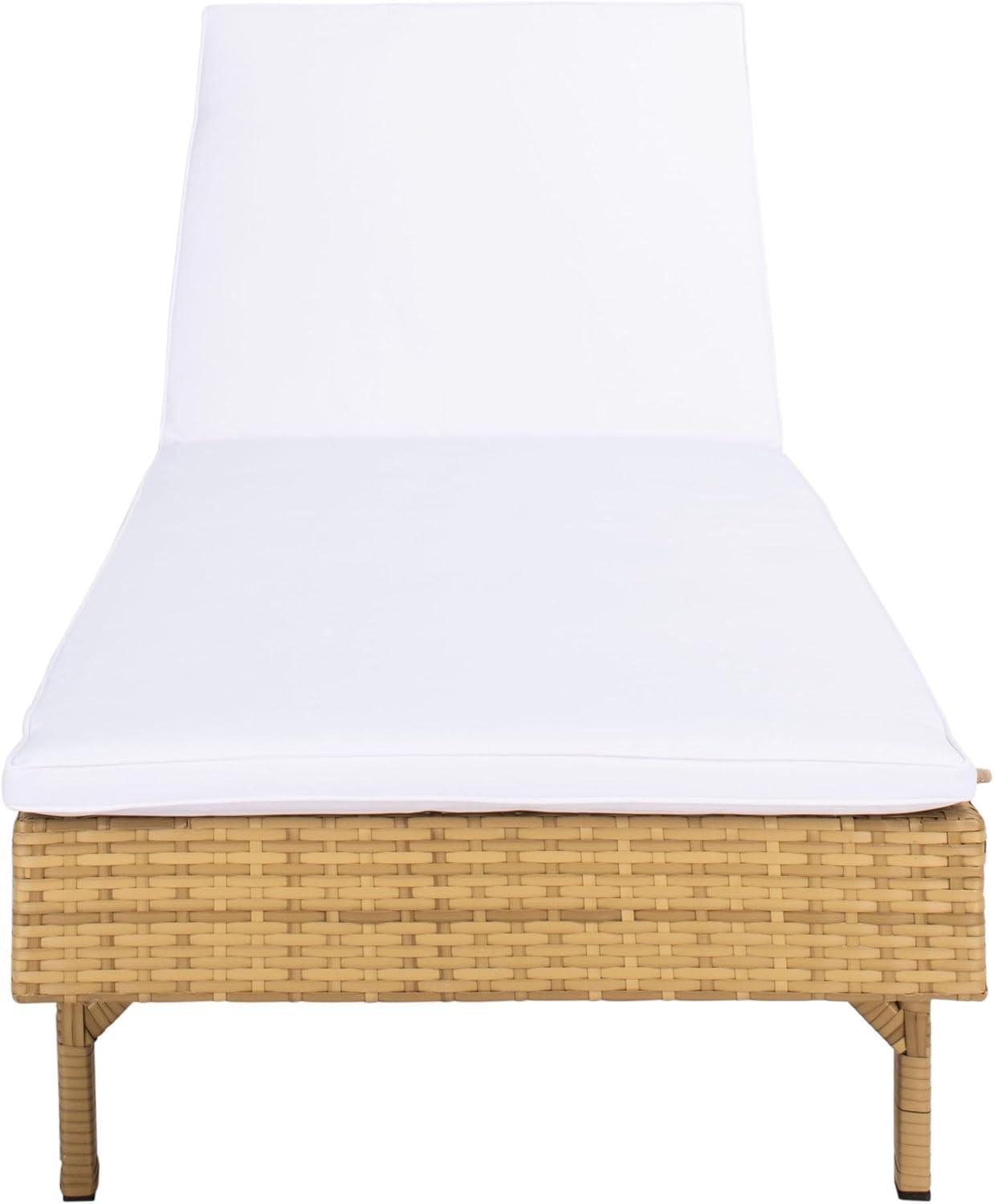 image:imageSAFAVIEH Outdoor Collection Cam Grey Brown WickerWhite Cushion Adjustable Chaise Lounge Chair BlackBeige PAT7501CNatural White