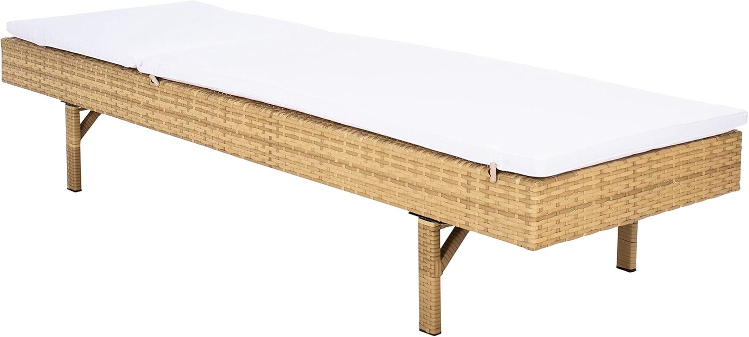 image:imageSAFAVIEH Outdoor Collection Cam Grey Brown WickerWhite Cushion Adjustable Chaise Lounge Chair BlackBeige PAT7501CNatural White