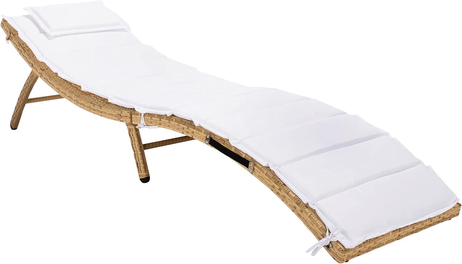 image:imageSAFAVIEH Outdoor Collection Carew NaturalWhite Cushion 3Piece Chaise Lounge Chair Set with Table PAT7720DNatural