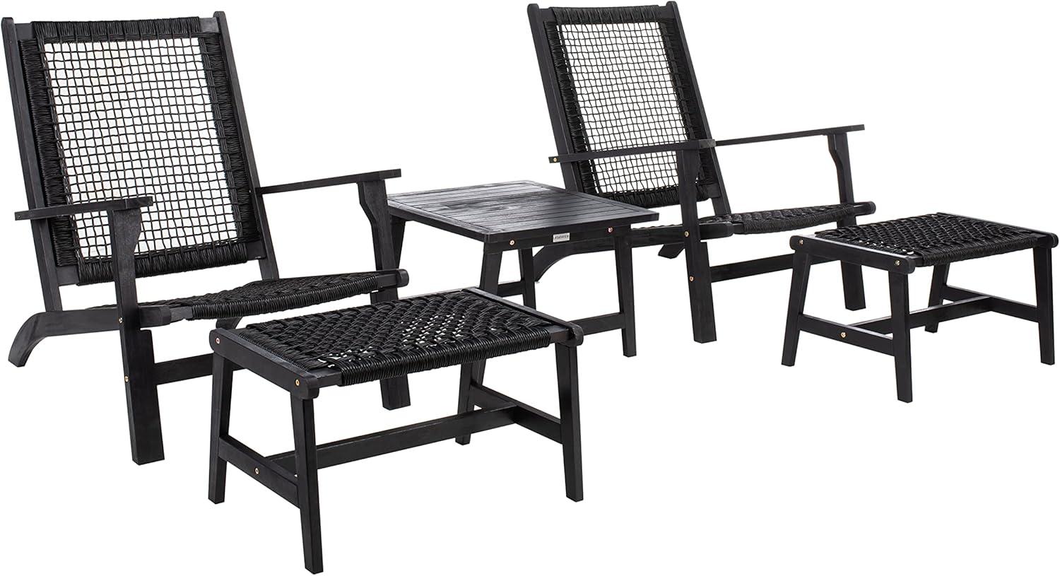 image:imageSAFAVIEH Outdoor Collection Chantelle Acacia Wood Woven Rattan 5Piece Patio Set PAT7076B GreyGreyBlackBlack