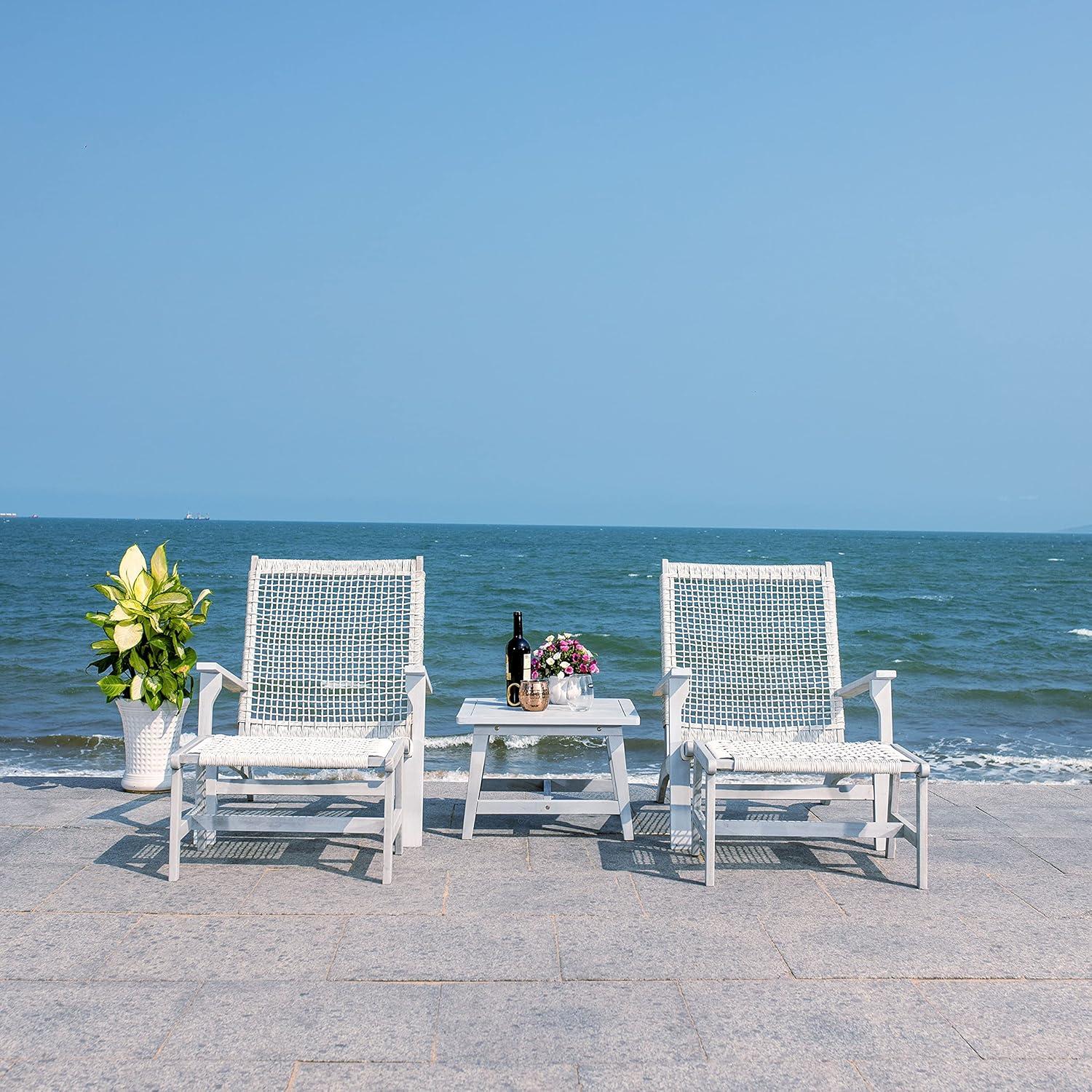 image:imageSAFAVIEH Outdoor Collection Chantelle Acacia Wood Woven Rattan 5Piece Patio Set PAT7076B GreyGreyGreyGrey