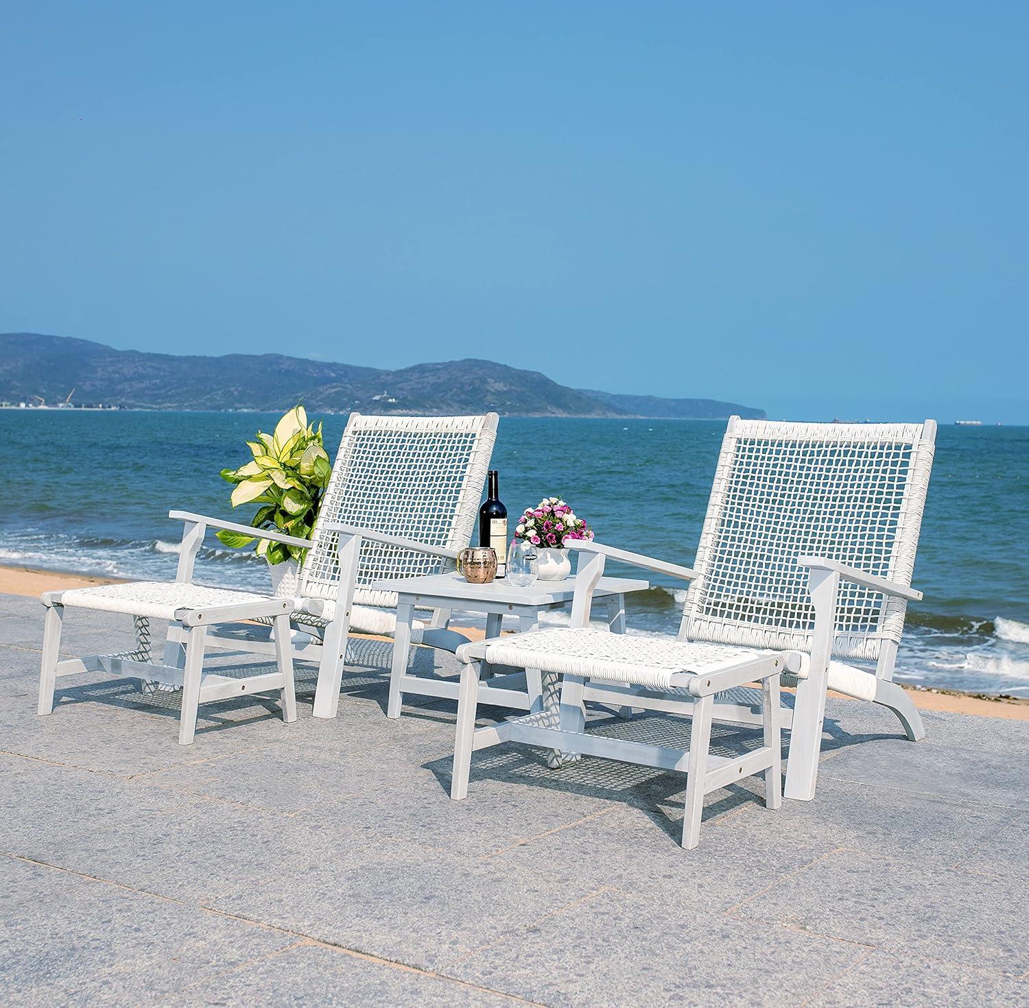 image:imageSAFAVIEH Outdoor Collection Chantelle Acacia Wood Woven Rattan 5Piece Patio Set PAT7076B GreyGreyGreyGrey