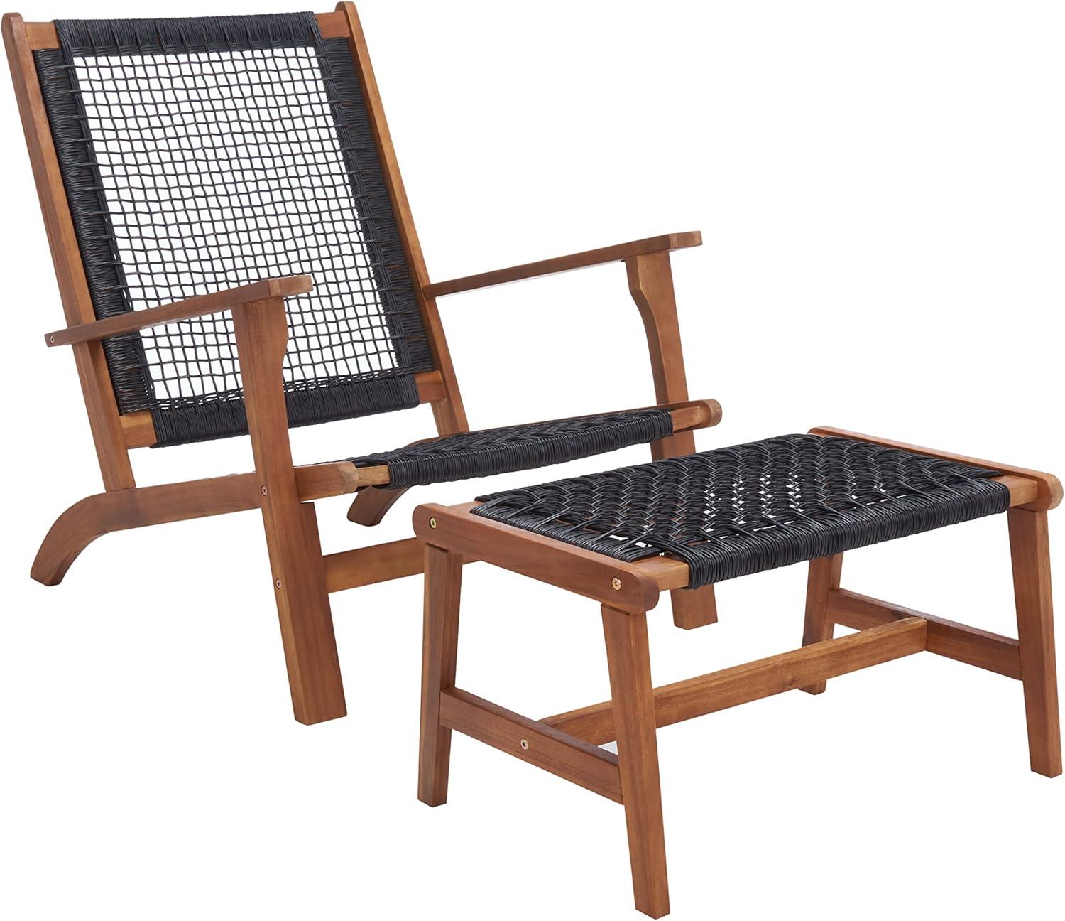 image:imageSAFAVIEH Outdoor Collection Chantelle Acacia Wood Woven Rattan 5Piece Patio Set PAT7076B GreyGreyNaturalBlack