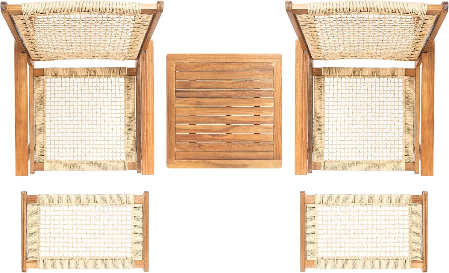image:imageSAFAVIEH Outdoor Collection Chantelle Acacia Wood Woven Rattan 5Piece Patio Set PAT7076B GreyGreyNaturalNatural